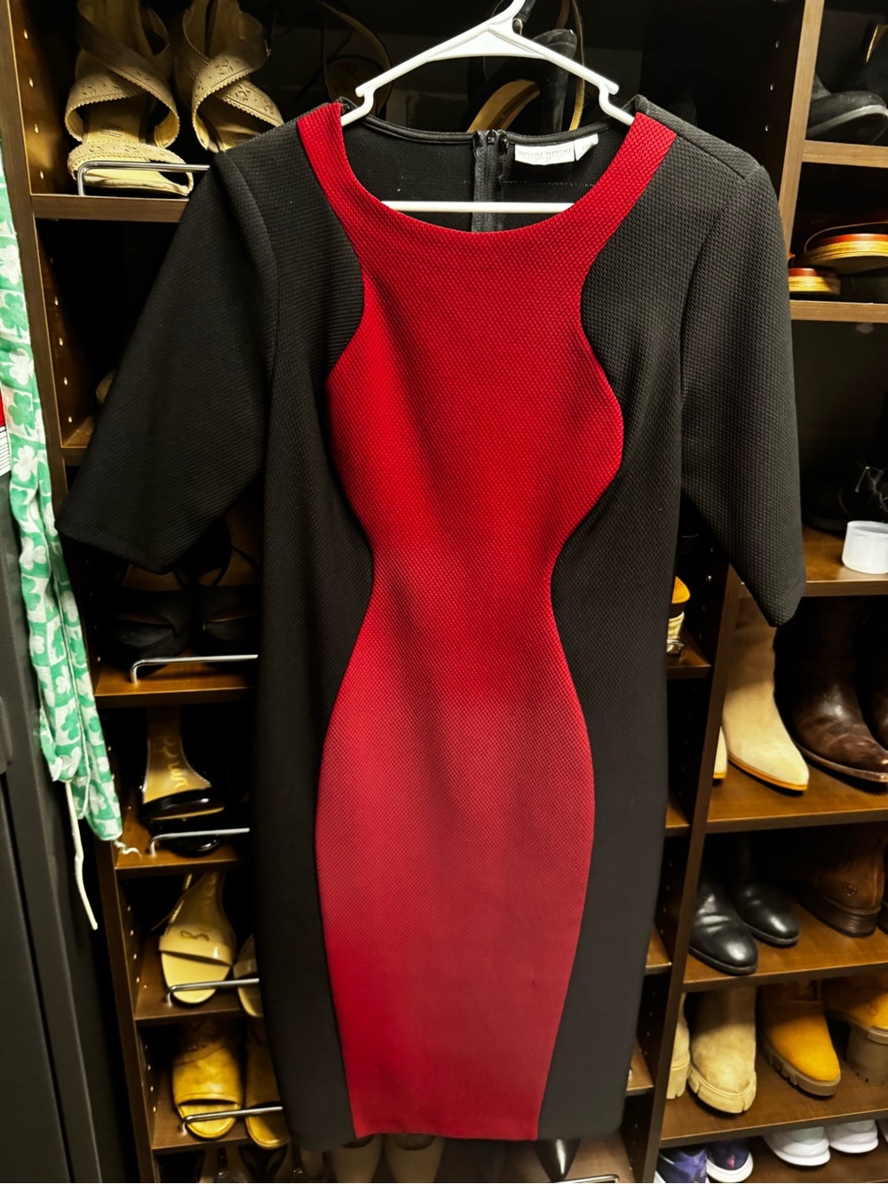 Bisou Bisou Black Midi Dress with Red Sculpted Front